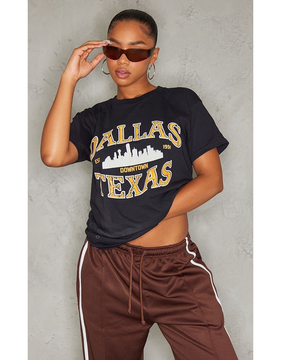 Black Dallas Texas Printed Oversized T-Shirt