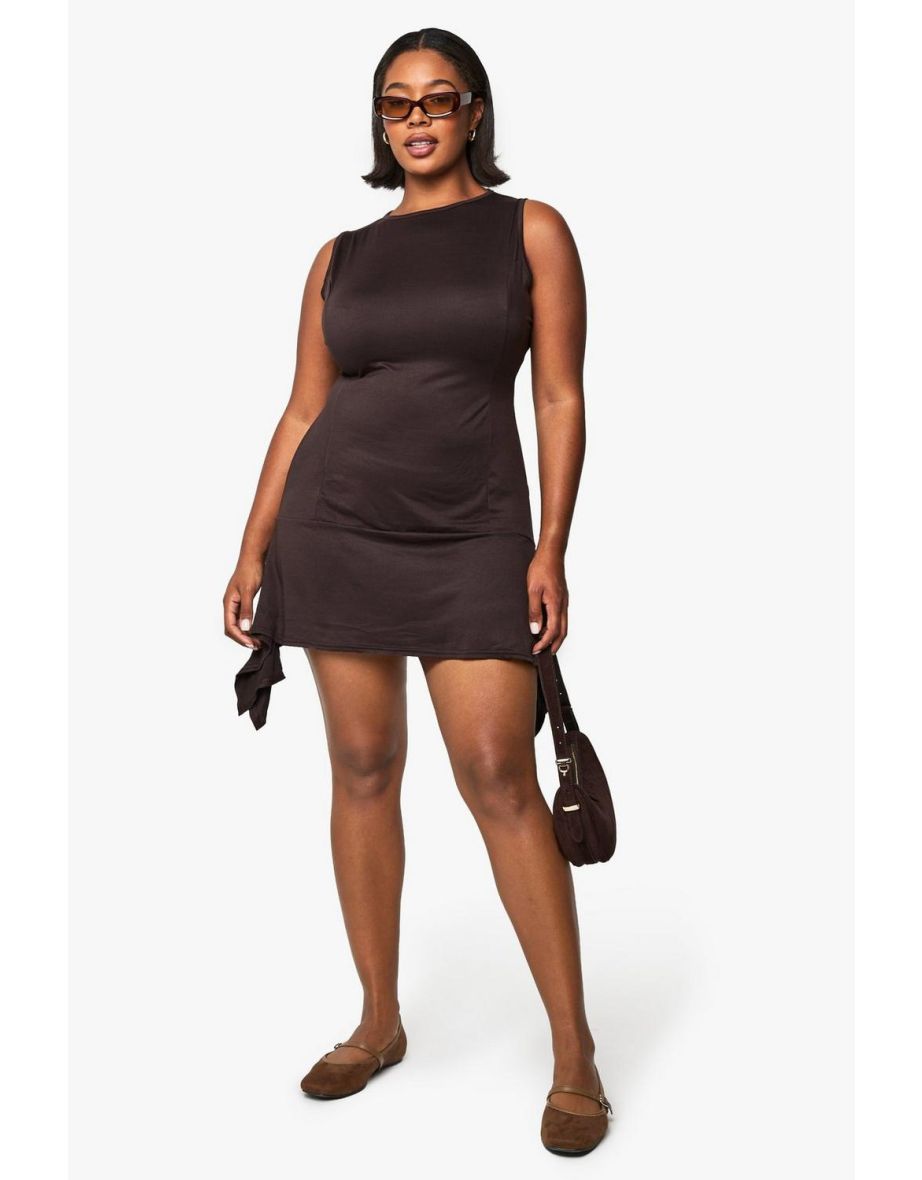 PLUS SUPERSOFT HANKY HEM SHIFT DRESS - chocolate