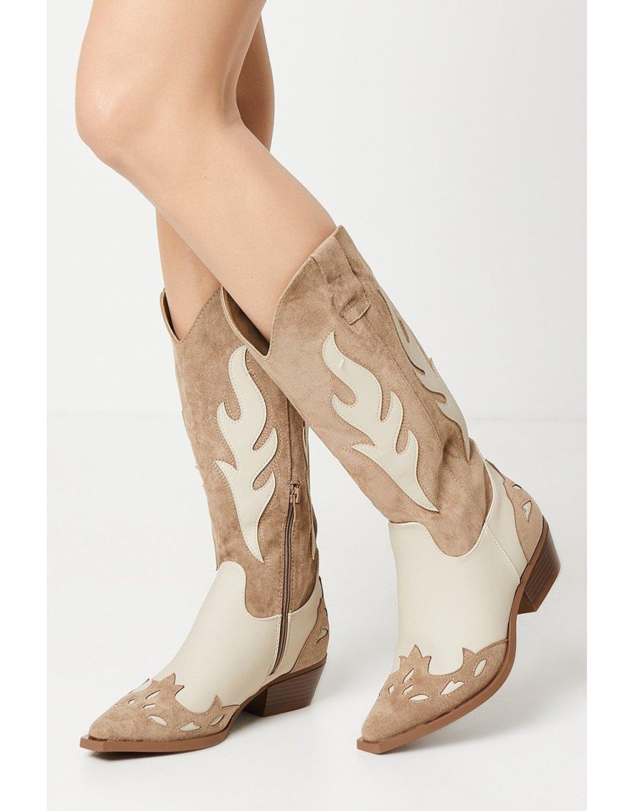 Faith: Kirrily Two Tone Western Calf Boots