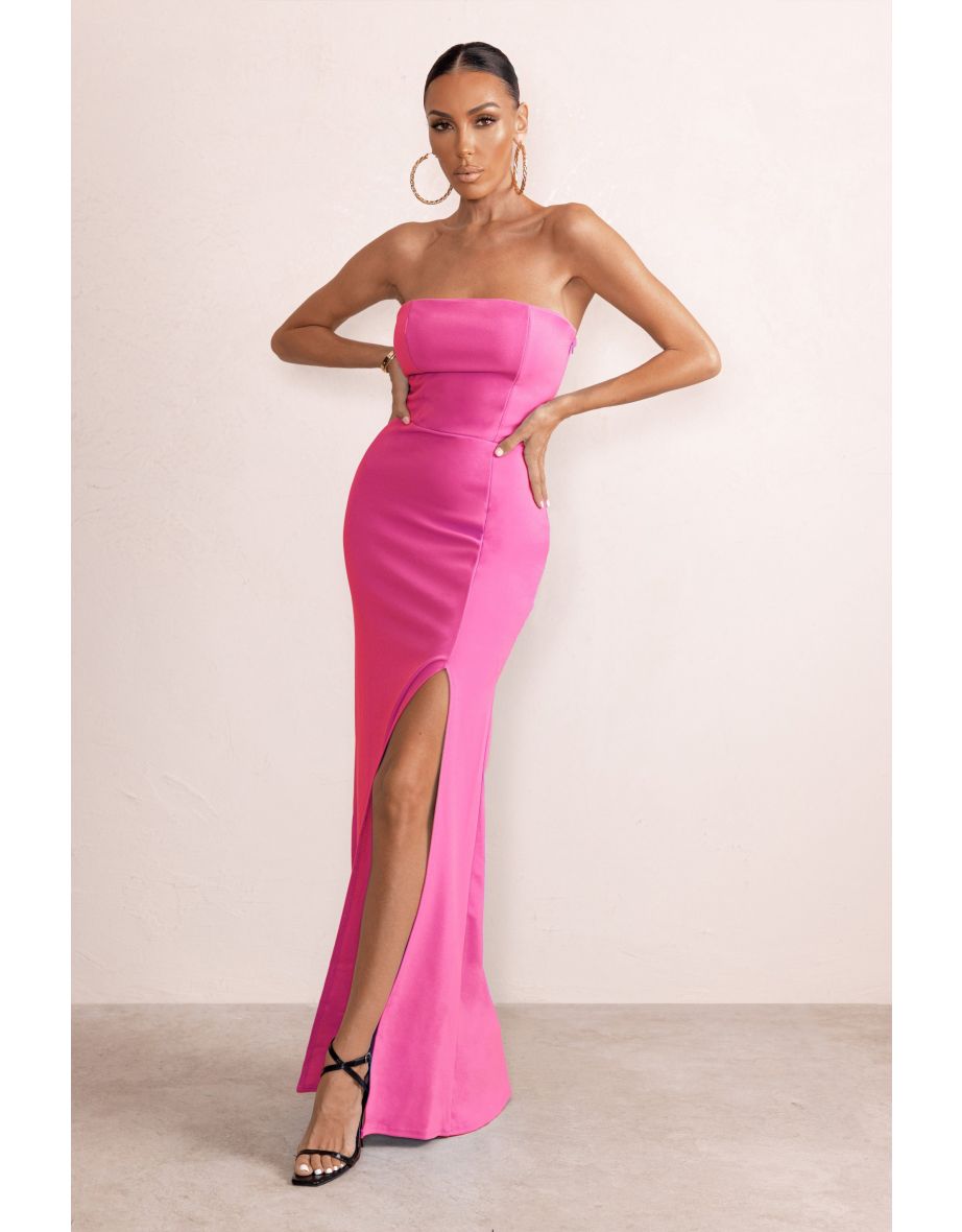 Belle of The Ball | Hot Pink Bandeau Maxi Dress With Split Hem