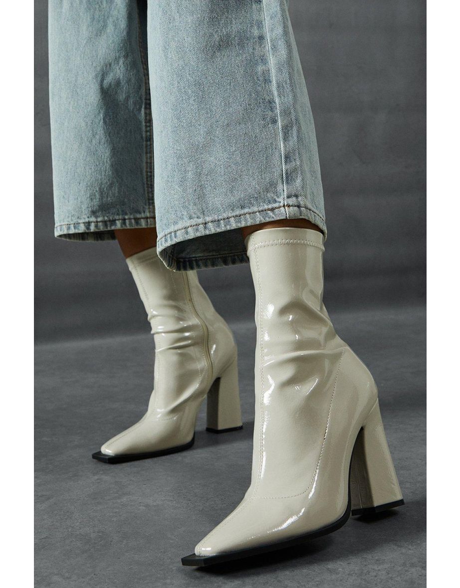 Patent Block High Heel Ankle Boots - 3