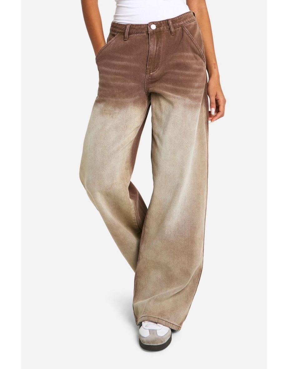 Faded Wide Leg Jeans - brown - 3