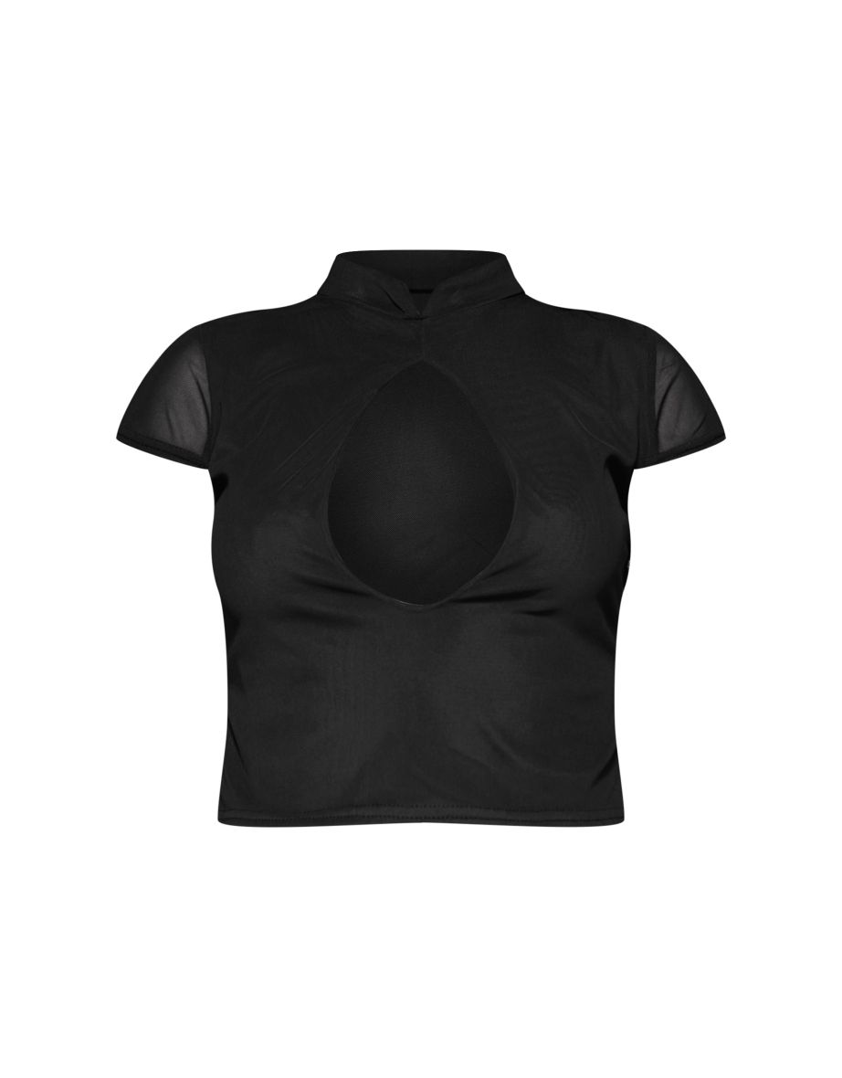 Black Keyhole Cut Out Crop Top - 4