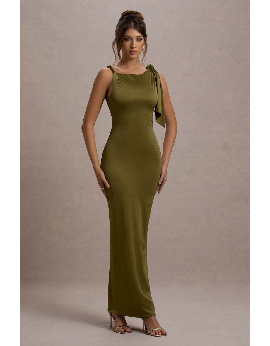 Kacey | Olive Twisted Knot Maxi Dress - 6