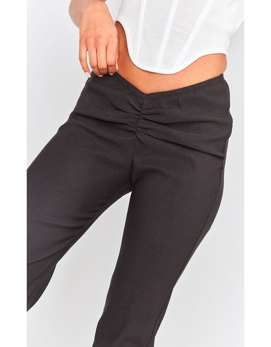 Black Stretch Woven Twist Front Flared Trousers - 3
