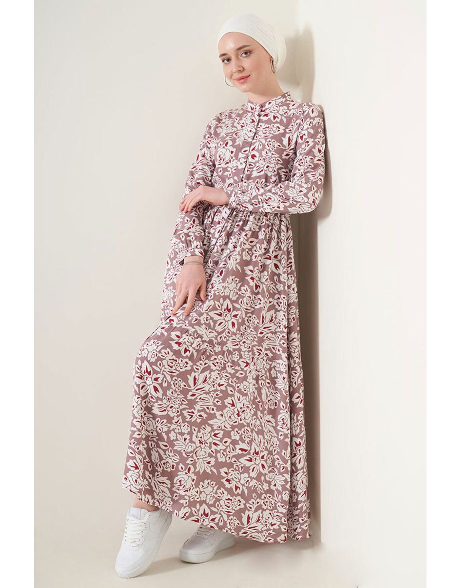 Magnificent Collar Hijab Dress - Dusty Rose