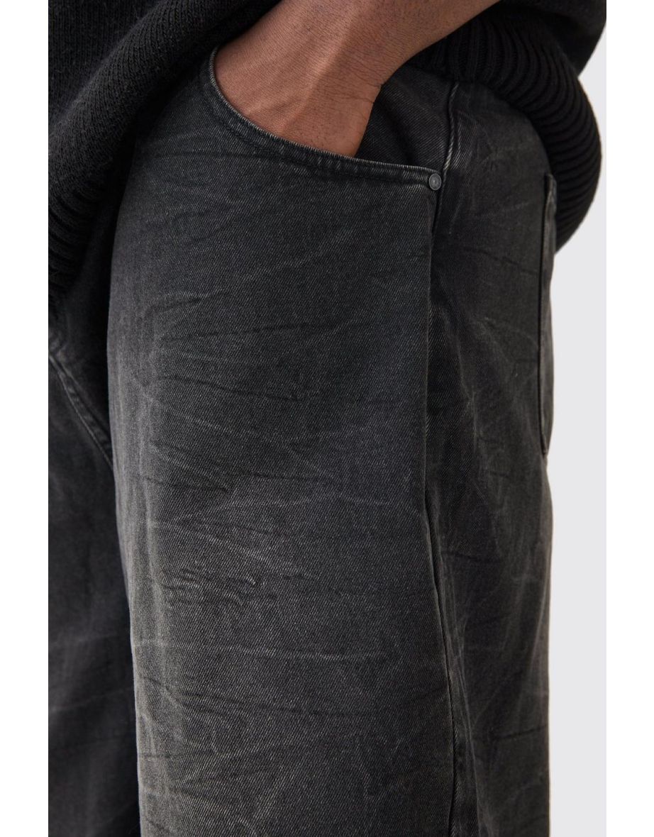 Plus Long Line Denim Jorts In Washed Black - washed black - 2