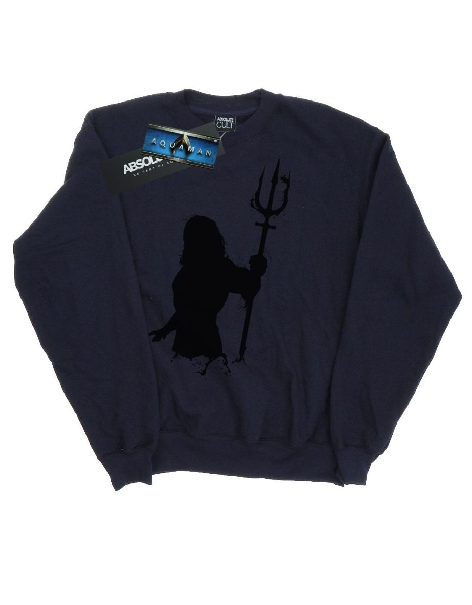 DC Comics Boys Aquaman Mono Silhouette Sweatshirt - Navy Blue