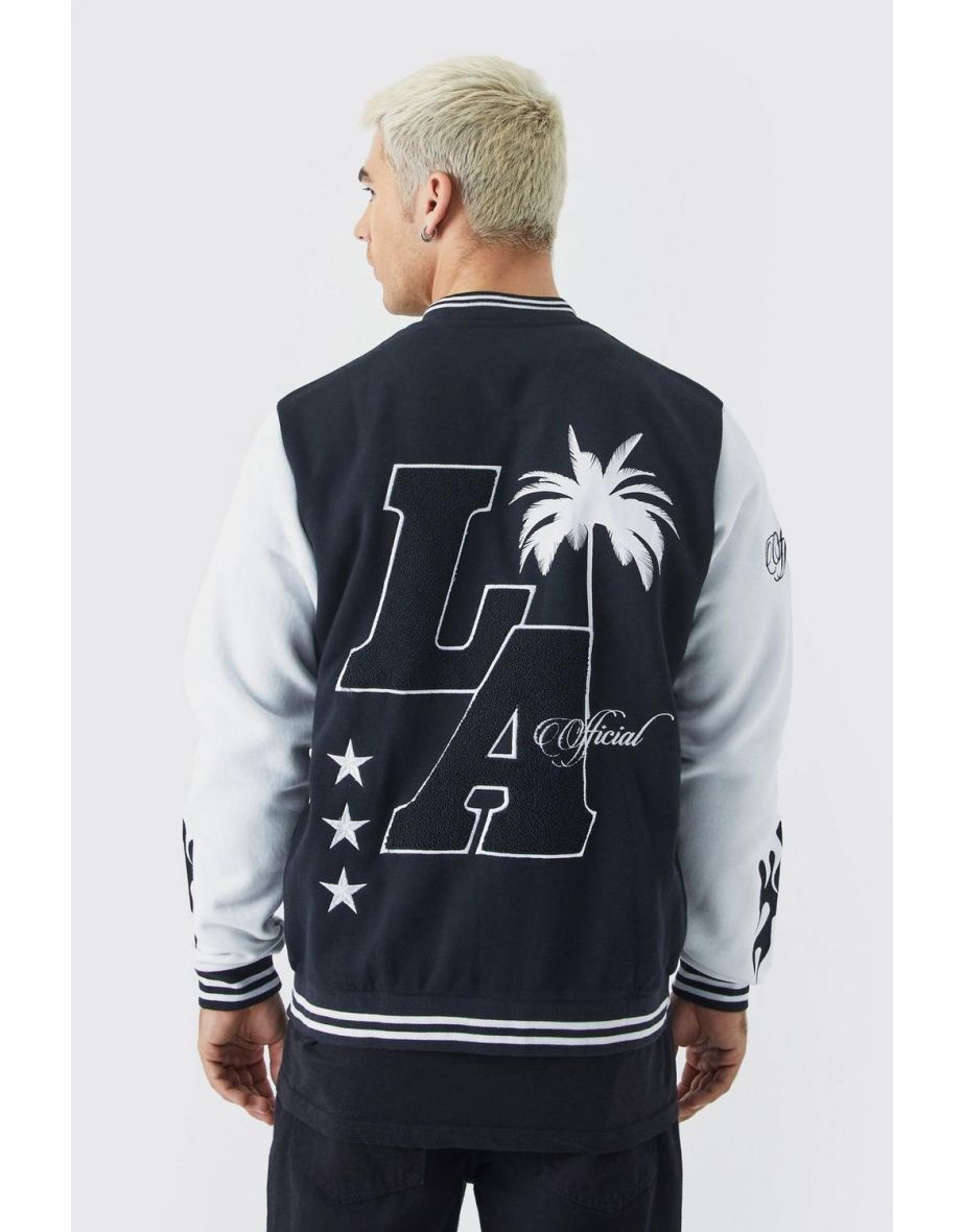 La Badge Jersey Varsity Bomber Jacket - black - 2
