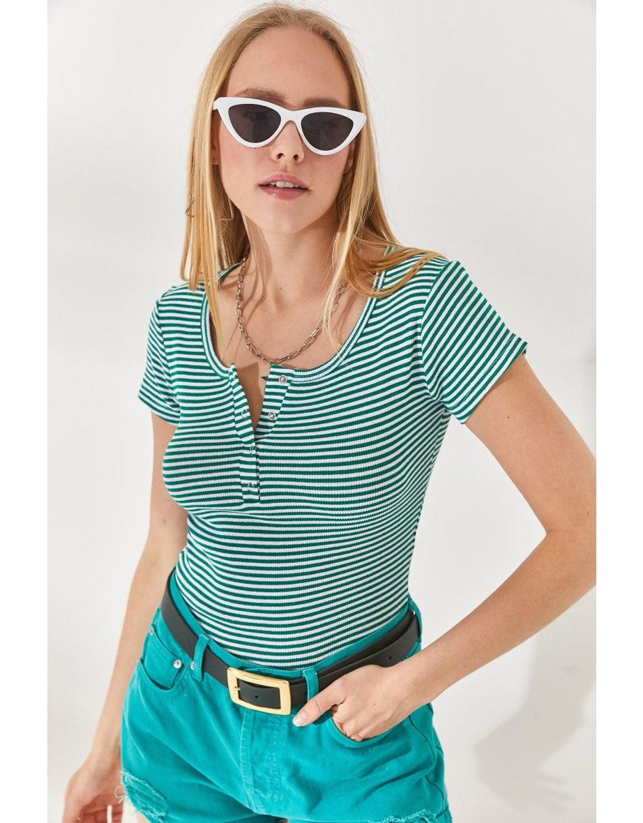Women's Pinstripe Grass Snap-On Camisole Blouse
