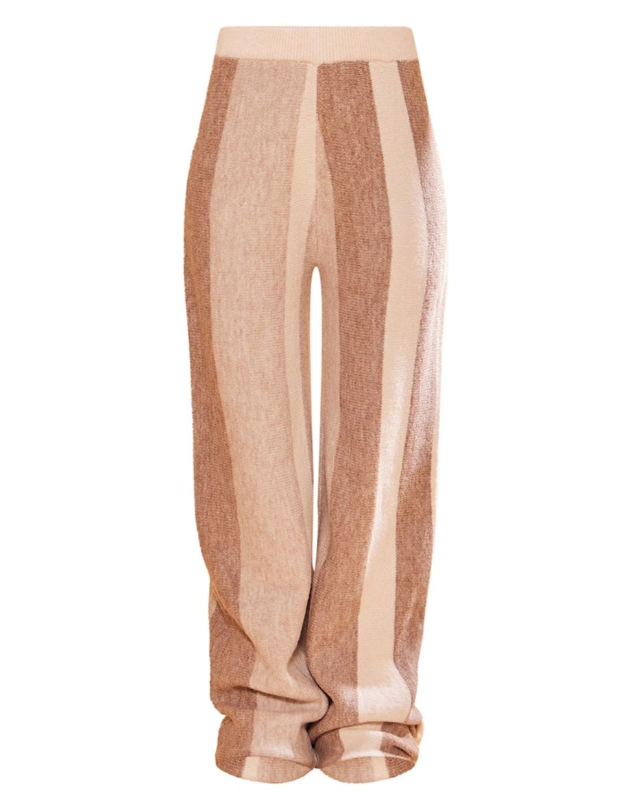 Oatmeal Stripe Colour Block Knit Wide Leg Trousers - 4