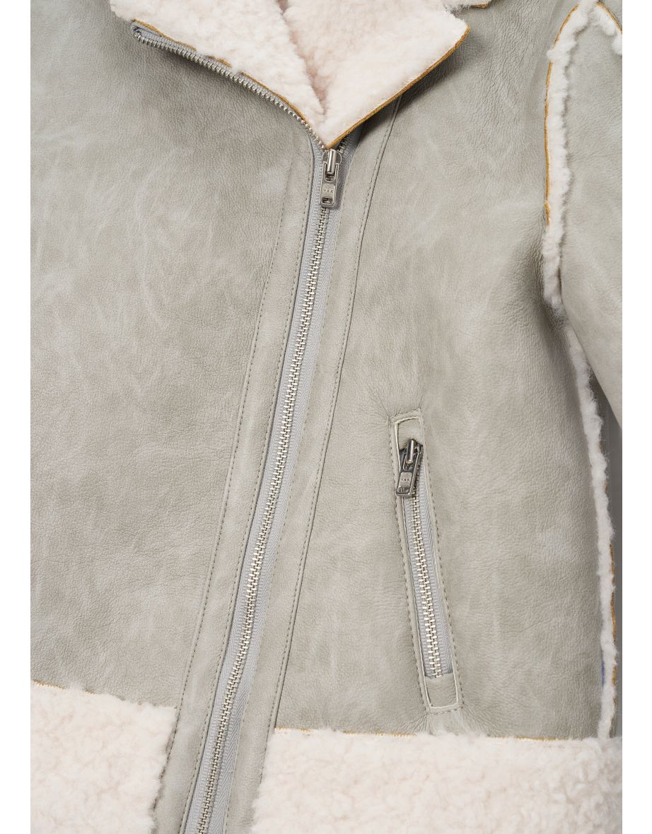 Halle Grey Faux Fur Leather Jacket - 4