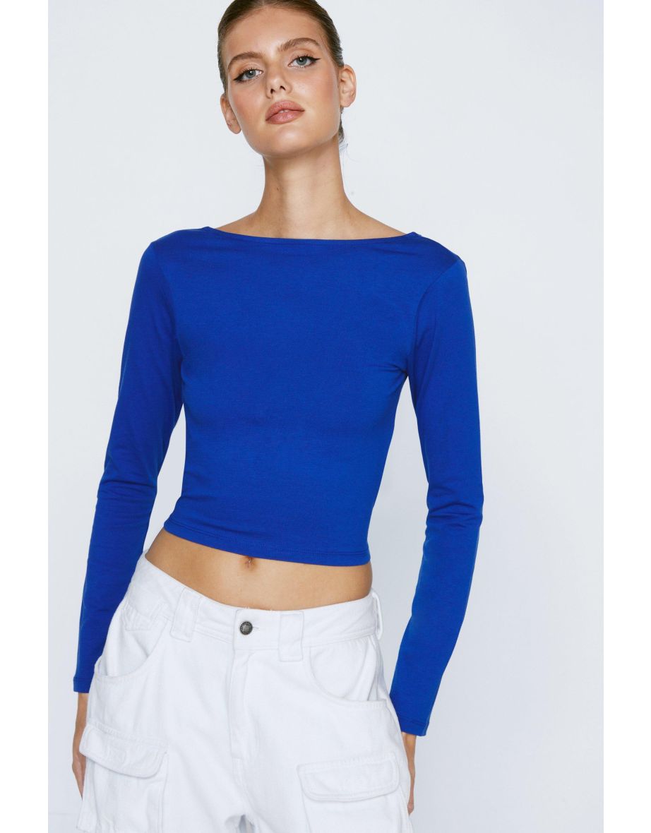 Slash Neck Tie Up Back Long Sleeve Top - 3