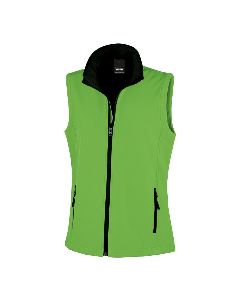 Result Core Womens/Ladies Printable Softshell Bodywarmer - Vivid Green /Black