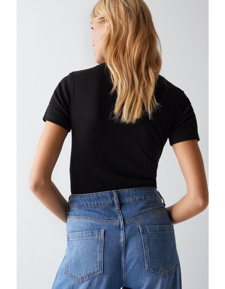 Crew Neck Short Sleeve Ribbed Bodysuit - 3