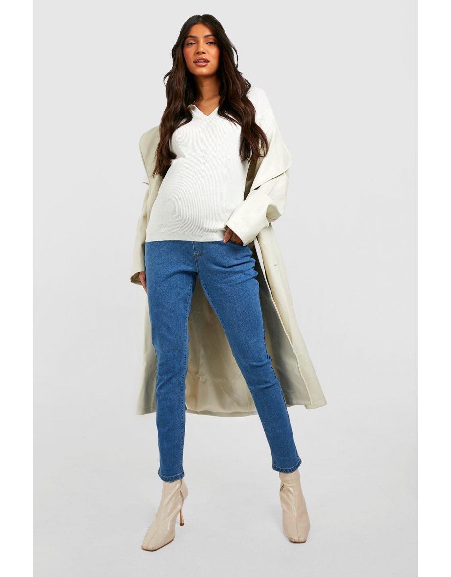 Maternity Over Bump Skinny Stretch Jeans - mid blue