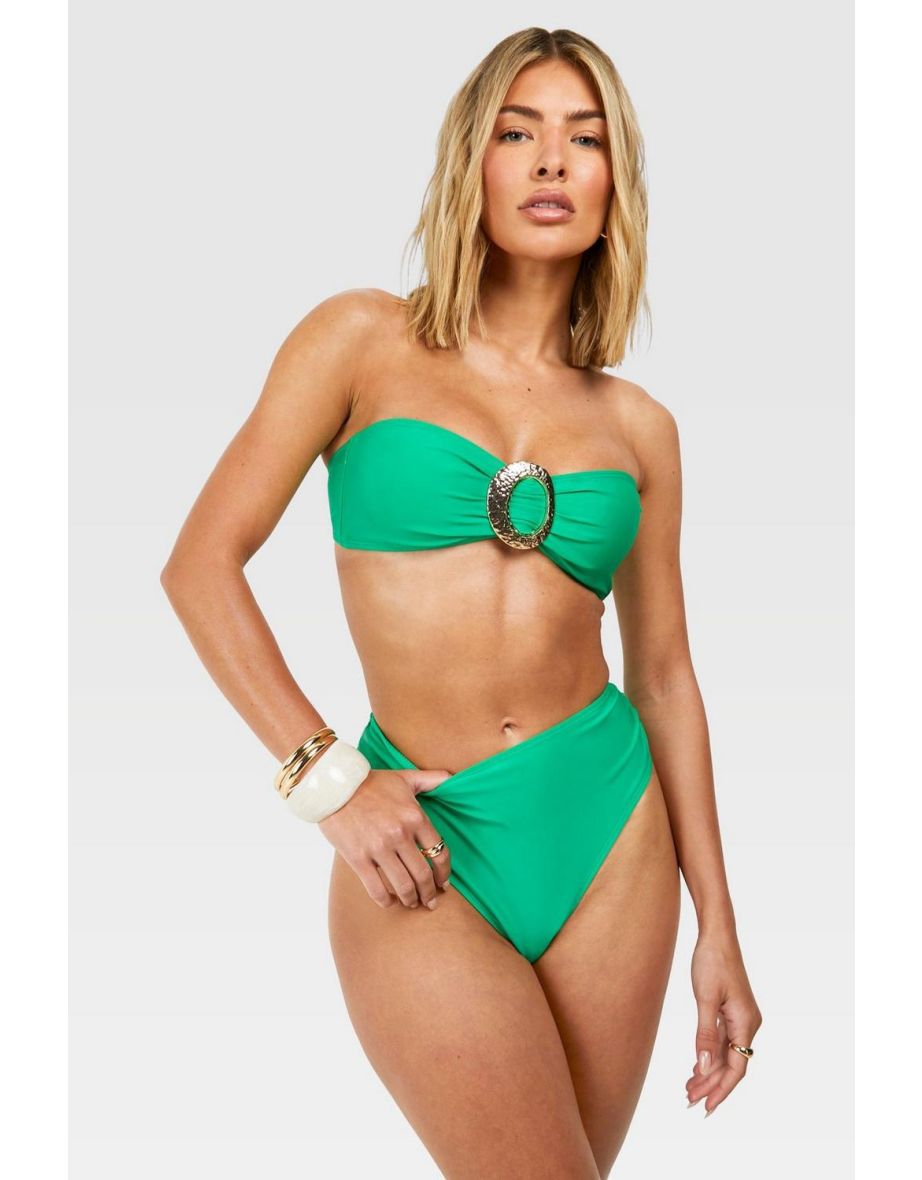 Gold Trim Bandeau High Waist Bikini Set