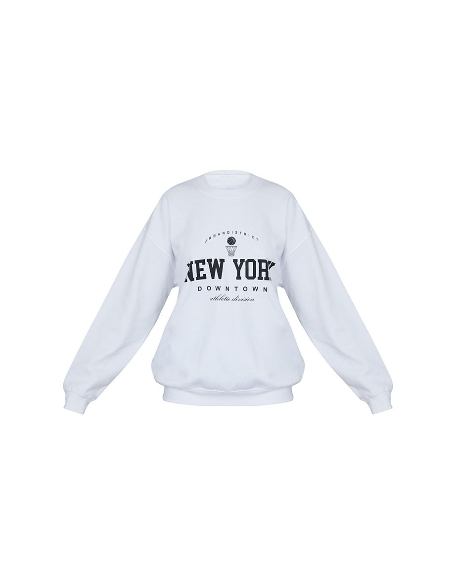 White New York Downtown Slogan Printed Sweatshirt - 4