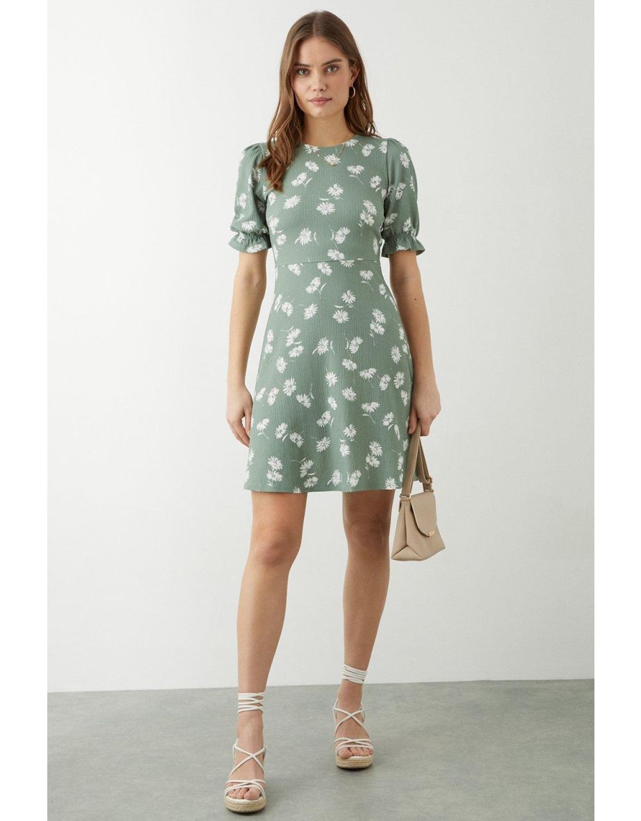 Shop Khaki Ditsy Print Short Sleeve Mini Dress Online in Bahrain VogaCloset