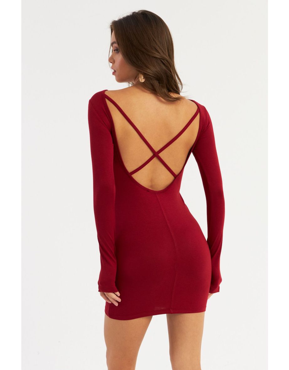 Women's Burgundy Backless Mini Dress - 6