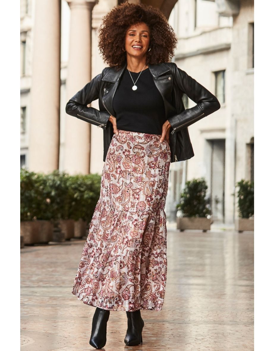 Blush Pink Paisley Print Maxi Skirt