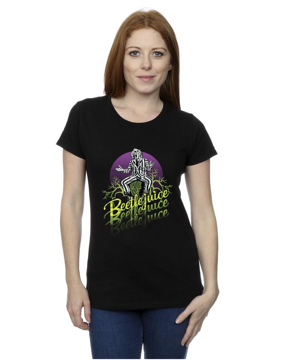 Beetlejuice Womens/Ladies Purple Circle Cotton T-Shirt - Black