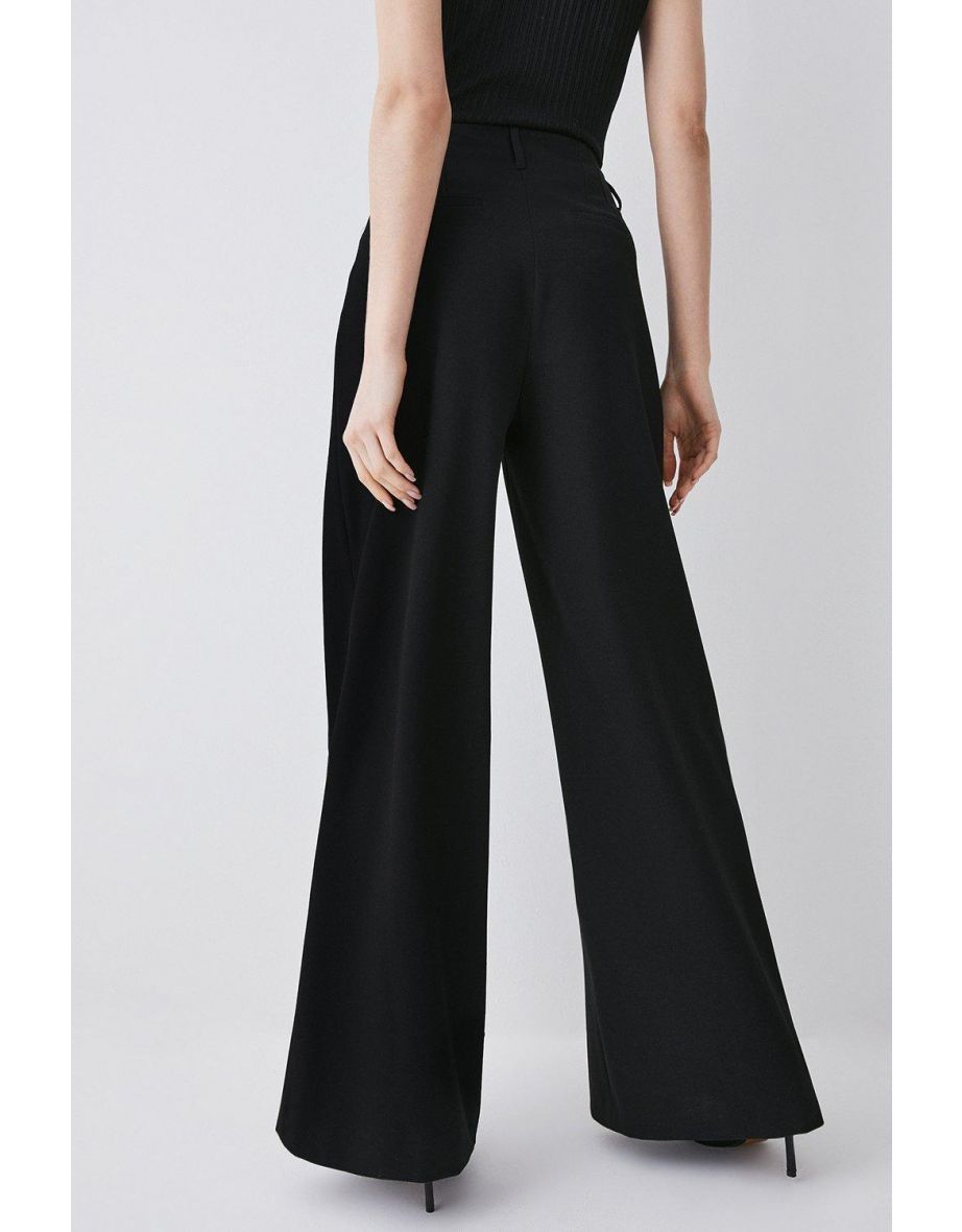 Structured Crepe  Belted Wide Leg Trousers - 2