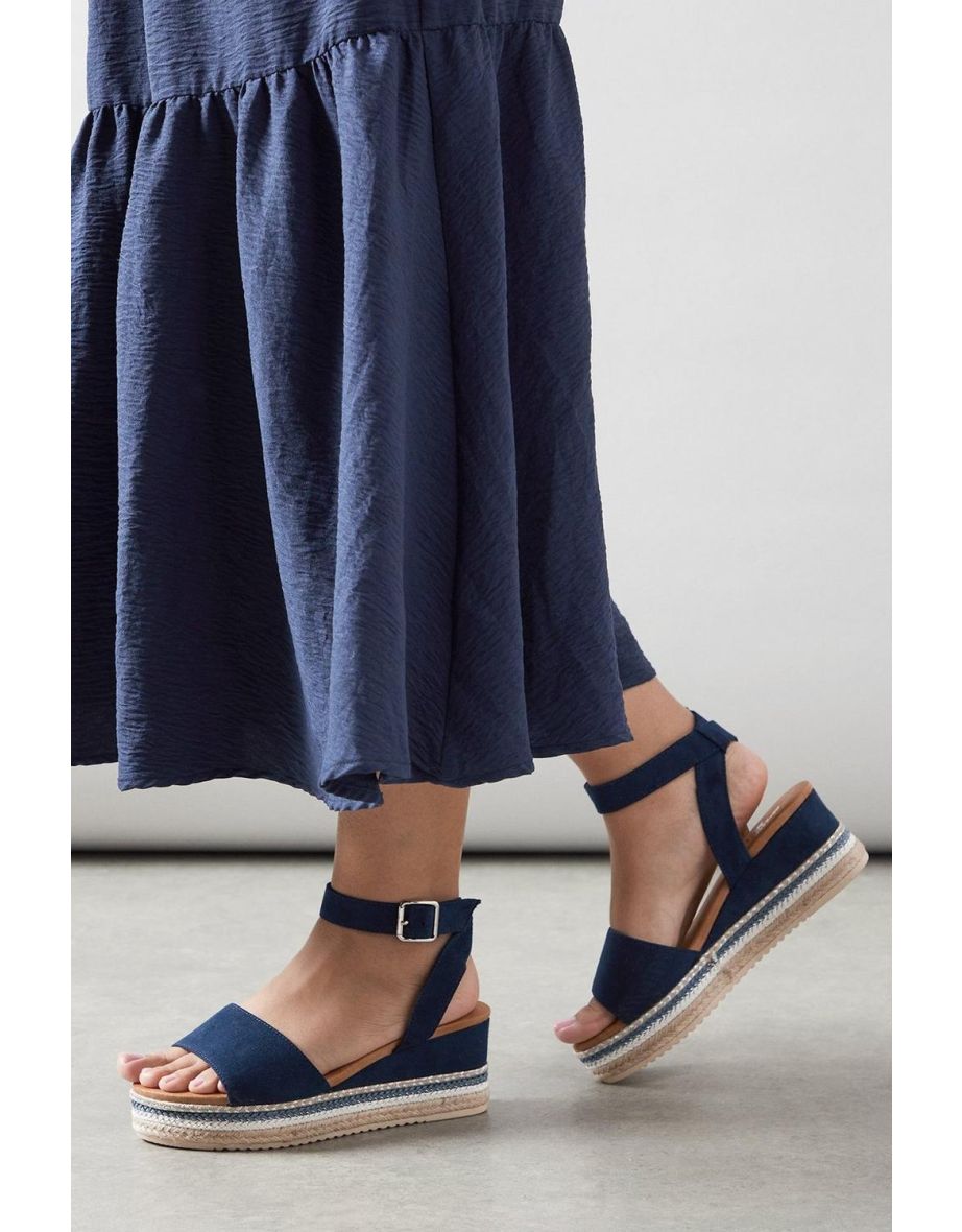 Good For The Sole: Wide Fit Katherine Faux Suede Embellished  Medium Wedge Sandals