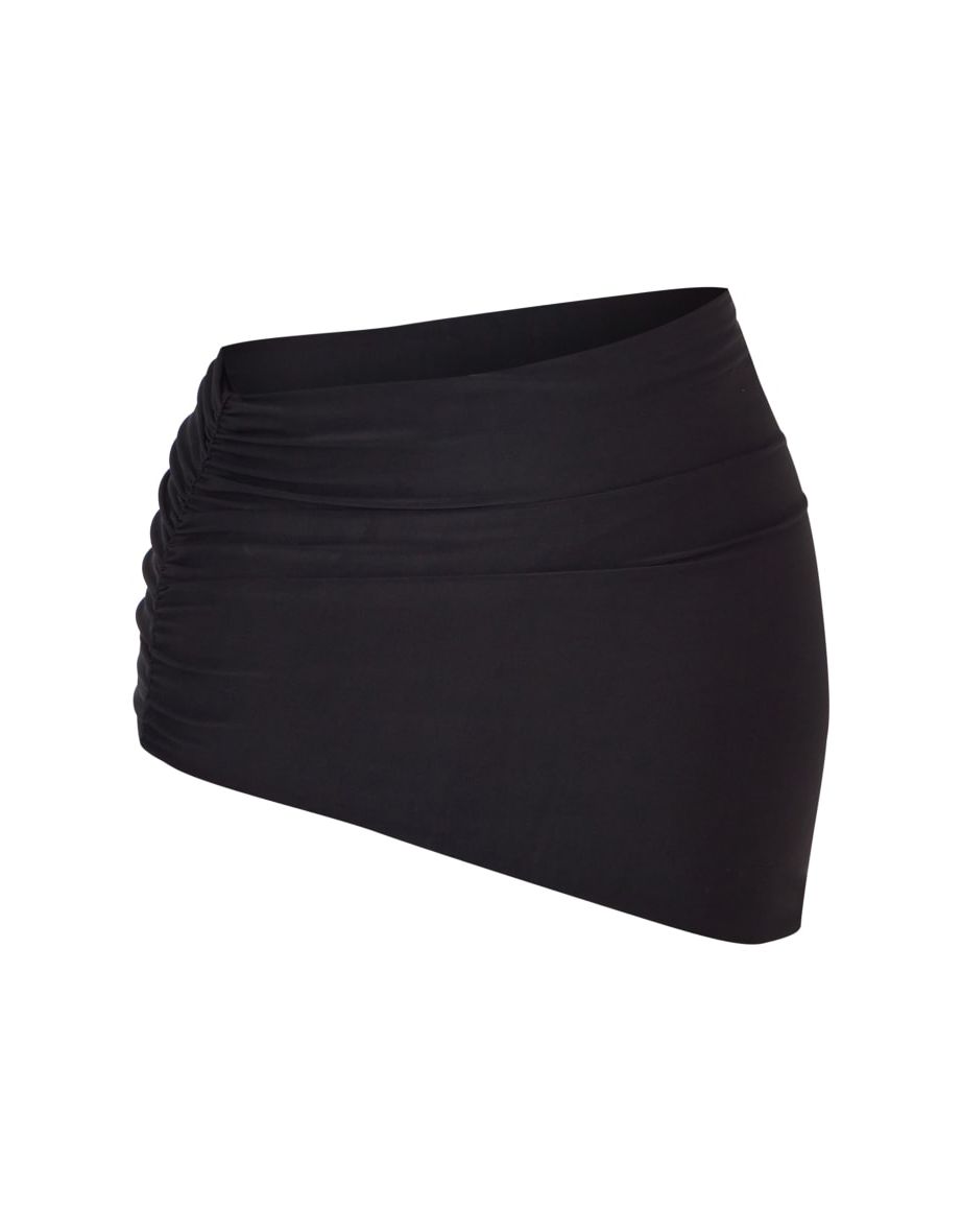 Shape Black Slinky Ruched Asymmetric Side Mini Skirt - 5