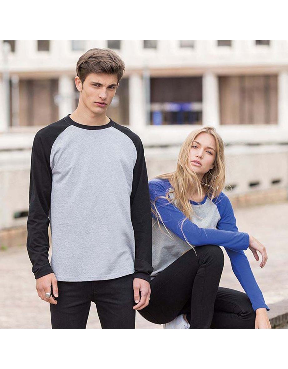Skinnifit Mens Raglan Long Sleeve Baseball T-Shirt - Heather Grey /Black - 2