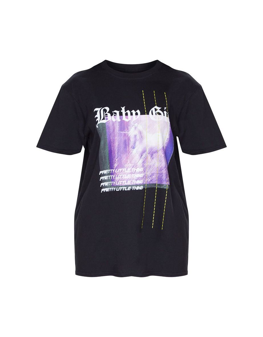 PRETTYLITTLETHING Black Printed Baby Girl T Shirt - 4