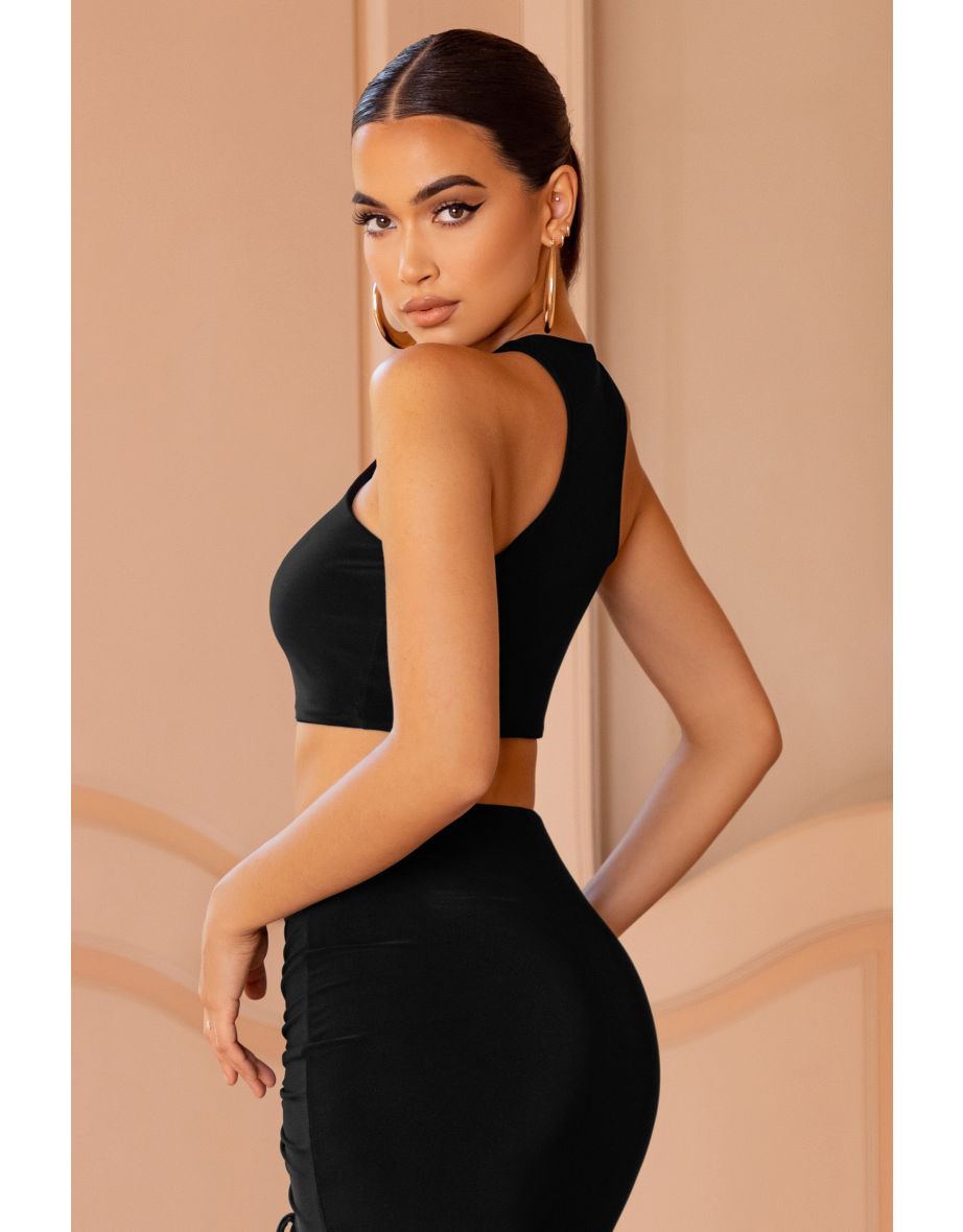 Black Racer Neck Crop Top