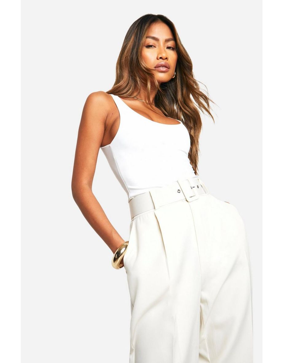 Self Fabric Belted Ankle Grazer Trouser - ecru - 3