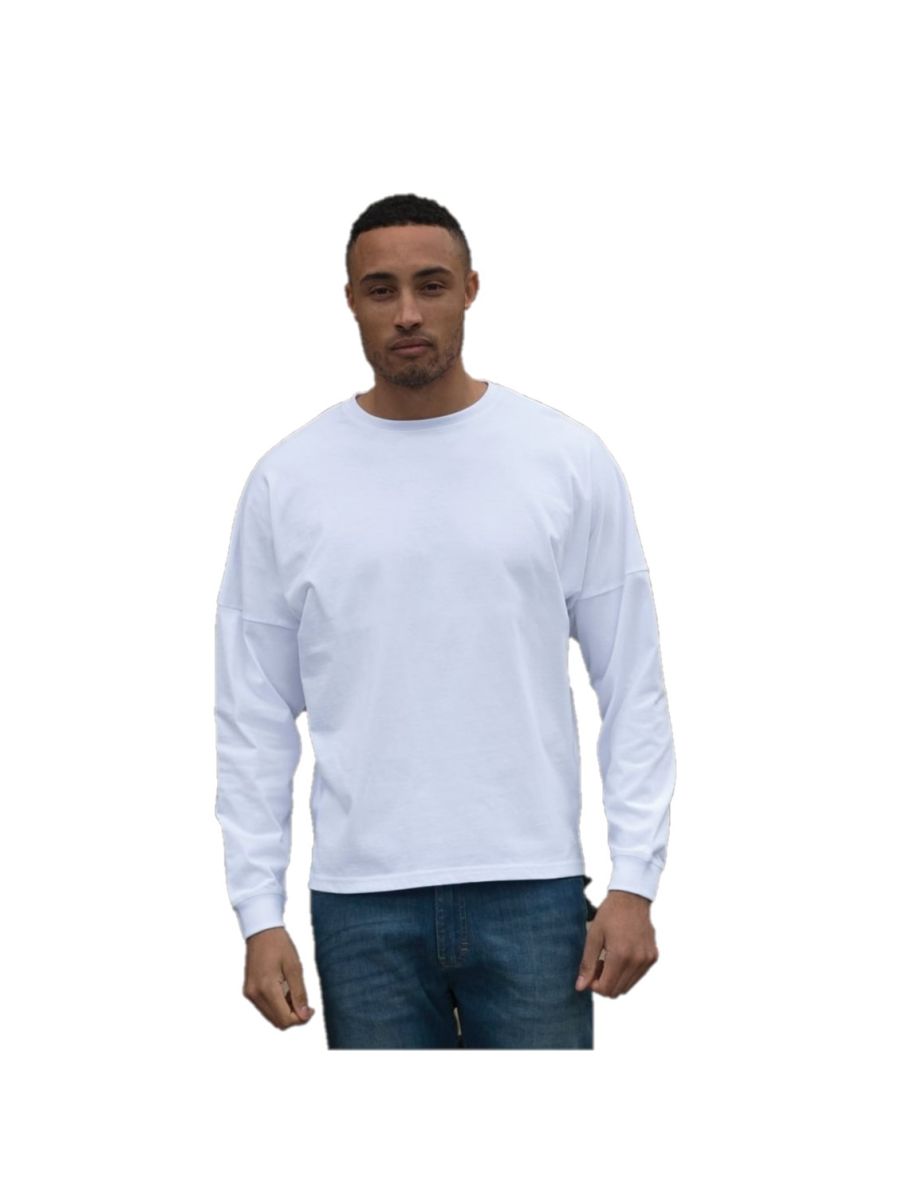 Skinnifit Mens Drop Shoulder Slogan Top - White - 1