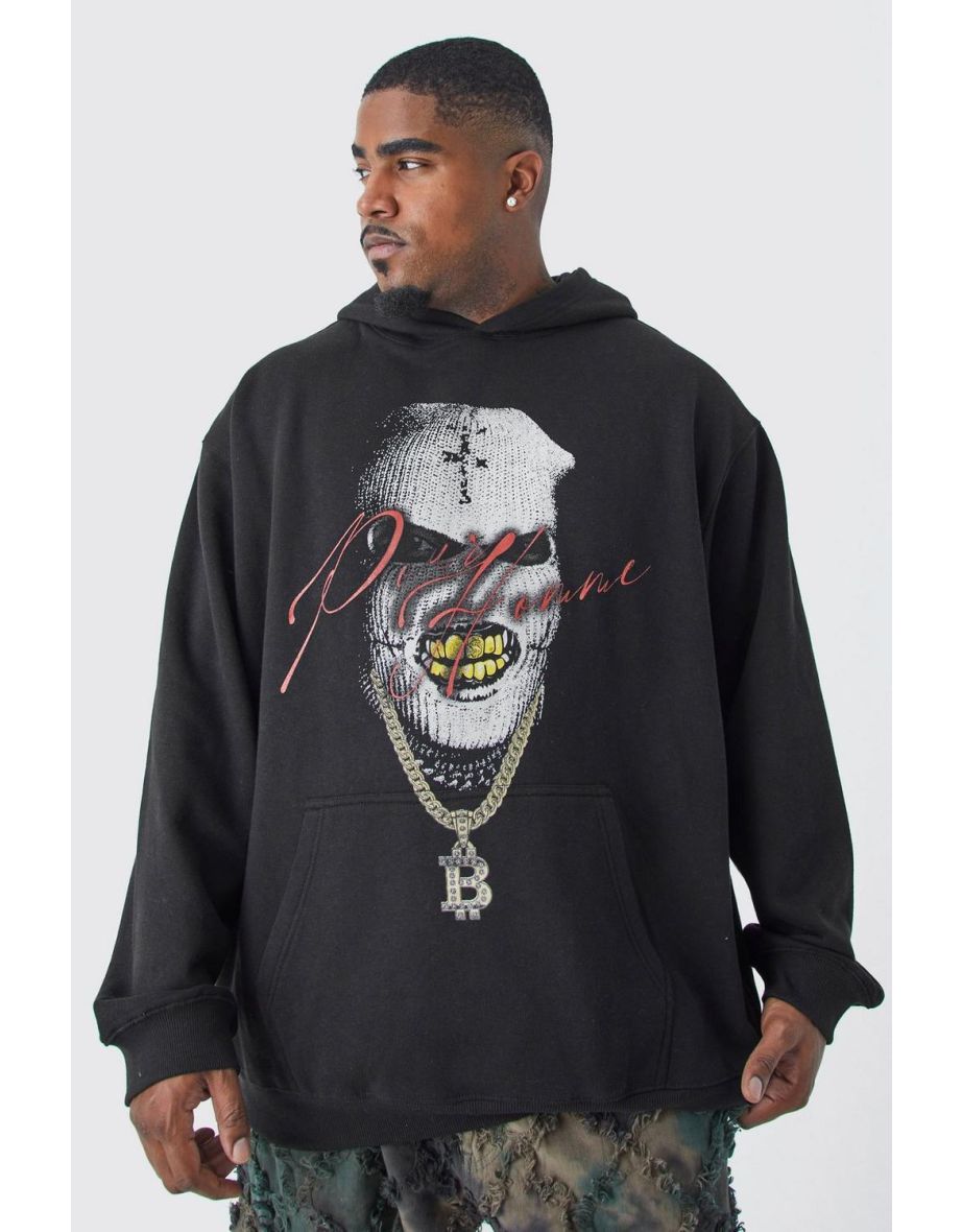Plus Oversized Mask Graphic Hoodie