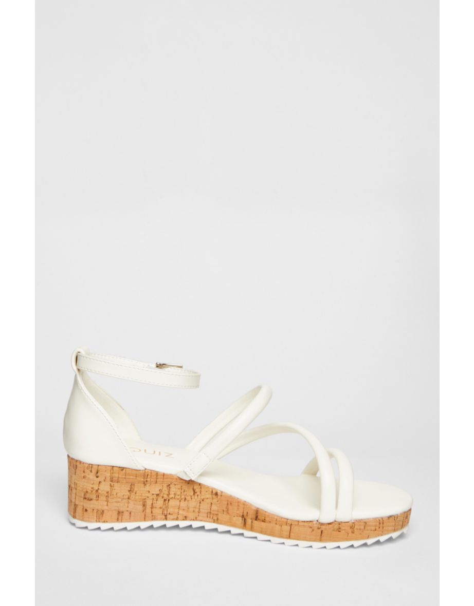White Strappy Low Wedges - 4