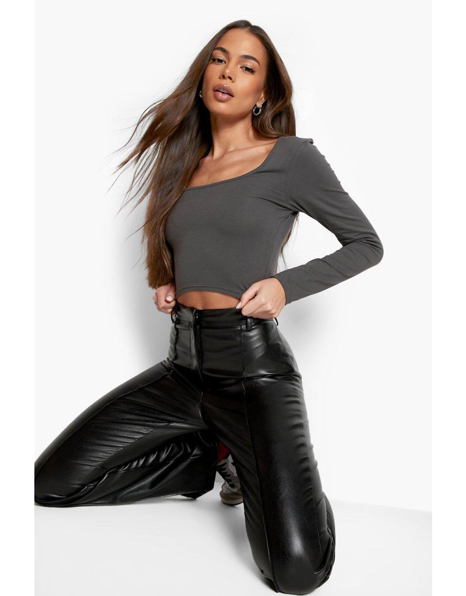 Basic Longsleeve Scoop Neck Top - charcoal - 3