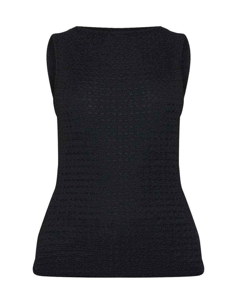 Black Textured Boat Neck Vest Top - 4