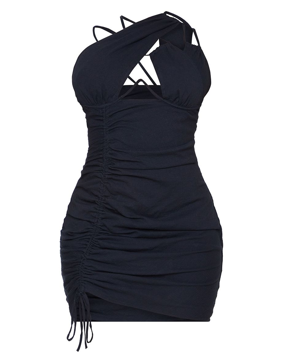 Shape Black Woven Cup Detail Ruched Side Bodycon Dress - 4