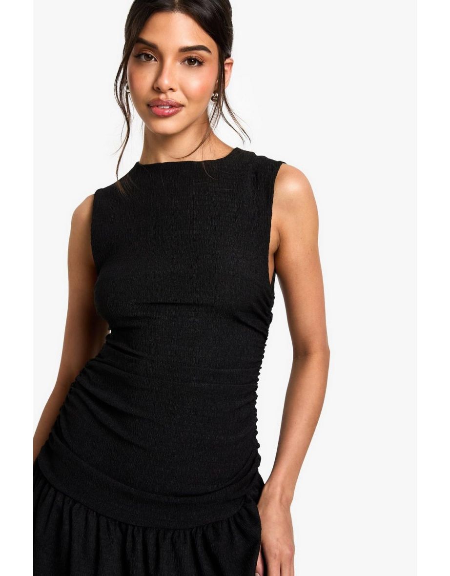 Textured Slash Neck Drop Waist Mini Dress - black - 3