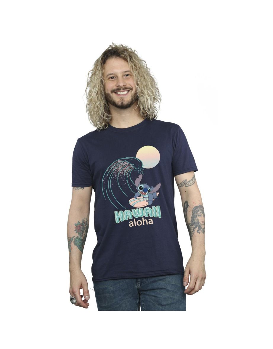 Disney Mens Lilo And Stitch Hawaii T-Shirt - Navy Blue