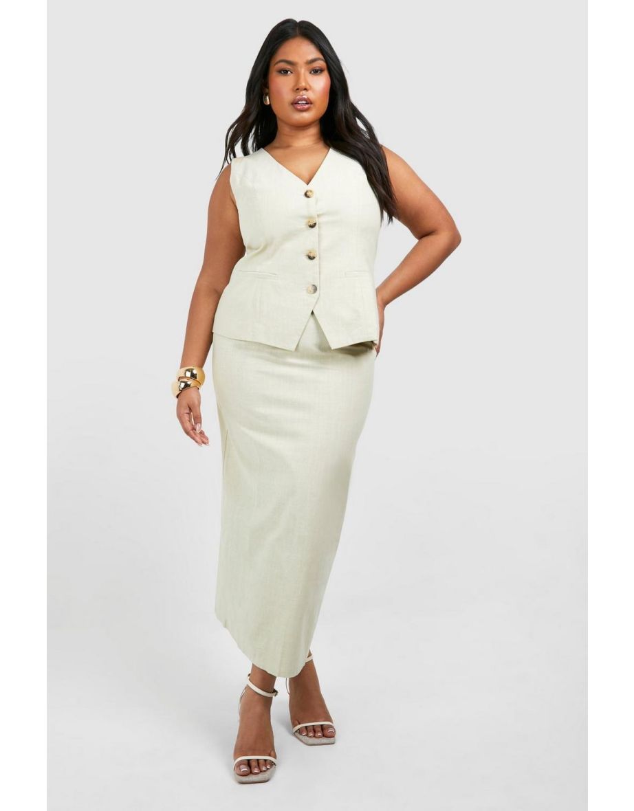 Shop Plus Linen Maxi Skirt stone Online in Qatar VogaCloset