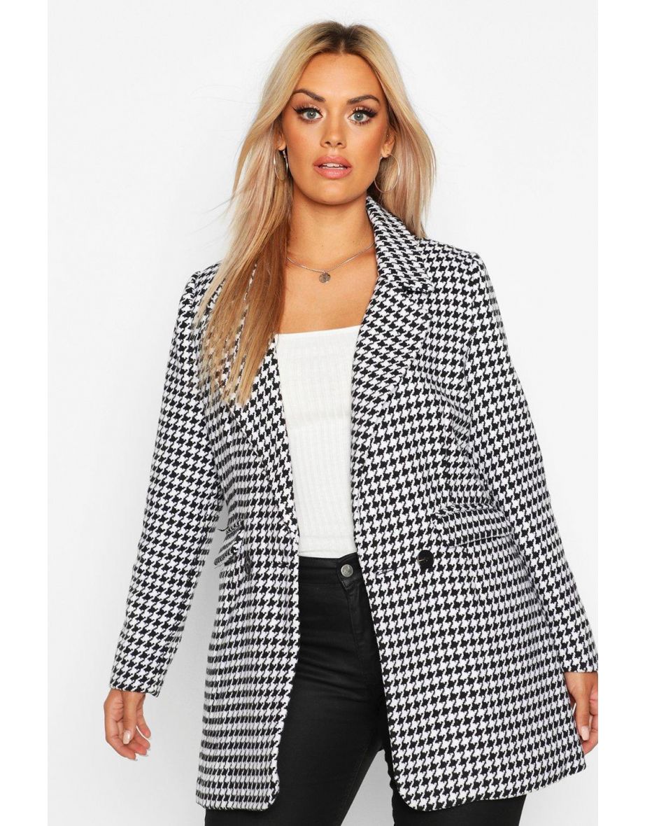 Plus Dogtooth Heavy Weight Blazer - black