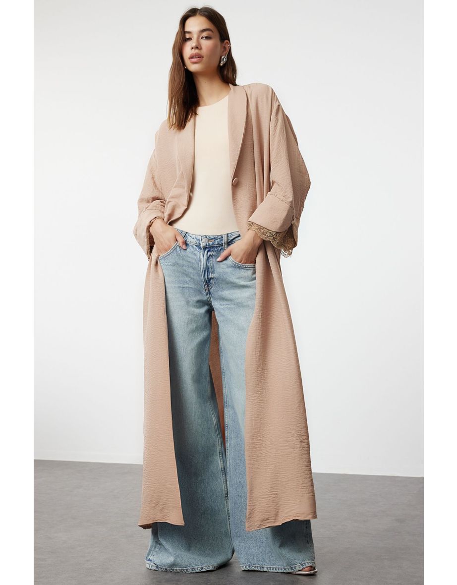 Beige Woven Cap & Abaya