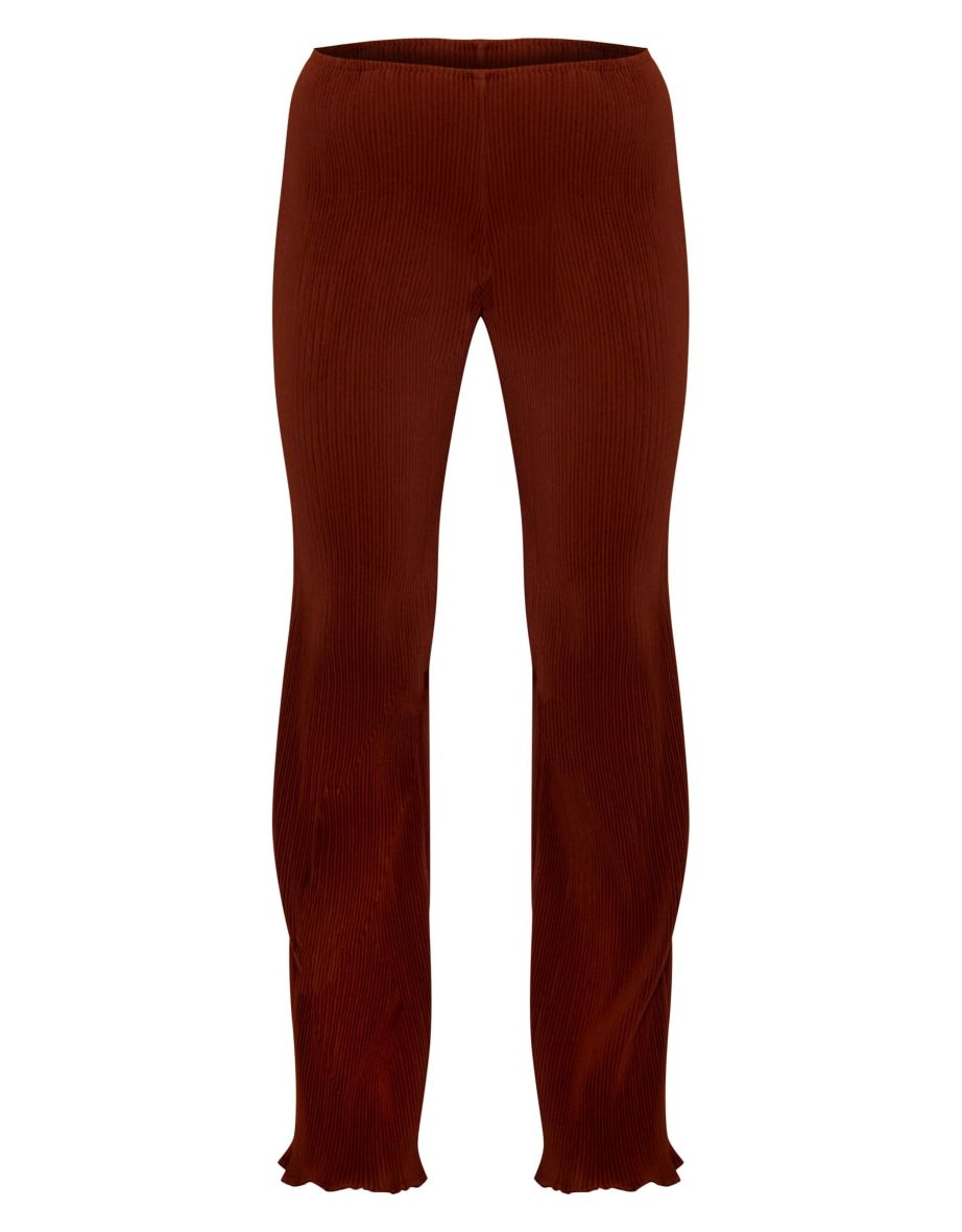 Chocolate Plisse Woven Wide Leg Trousers - 4