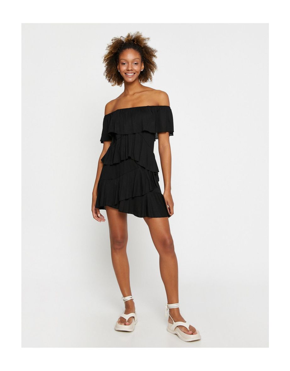 Mini Jumpsuit Off Shoulder Ruffle Detailed