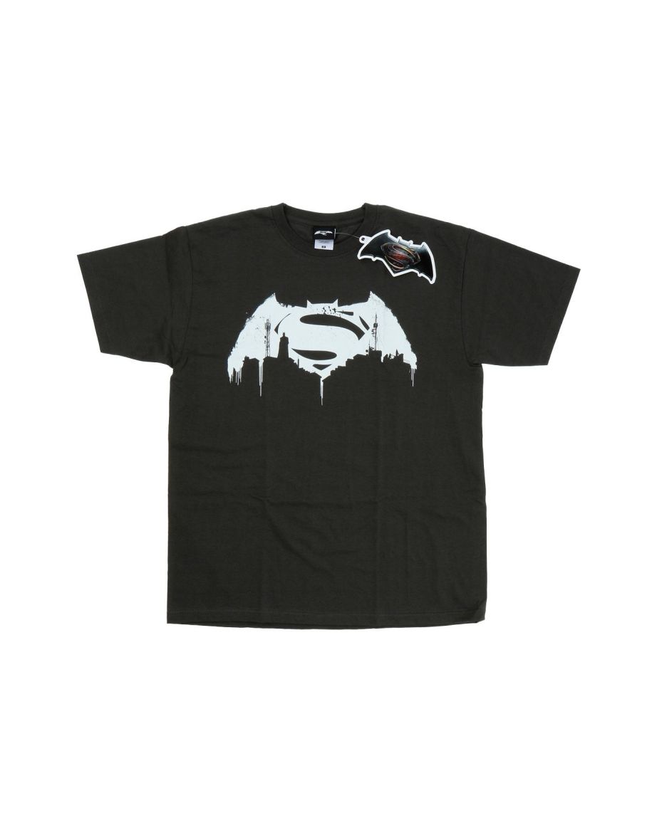 DC Comics Mens Batman v Superman Beaten Logo T-Shirt - Light Graphite - 1