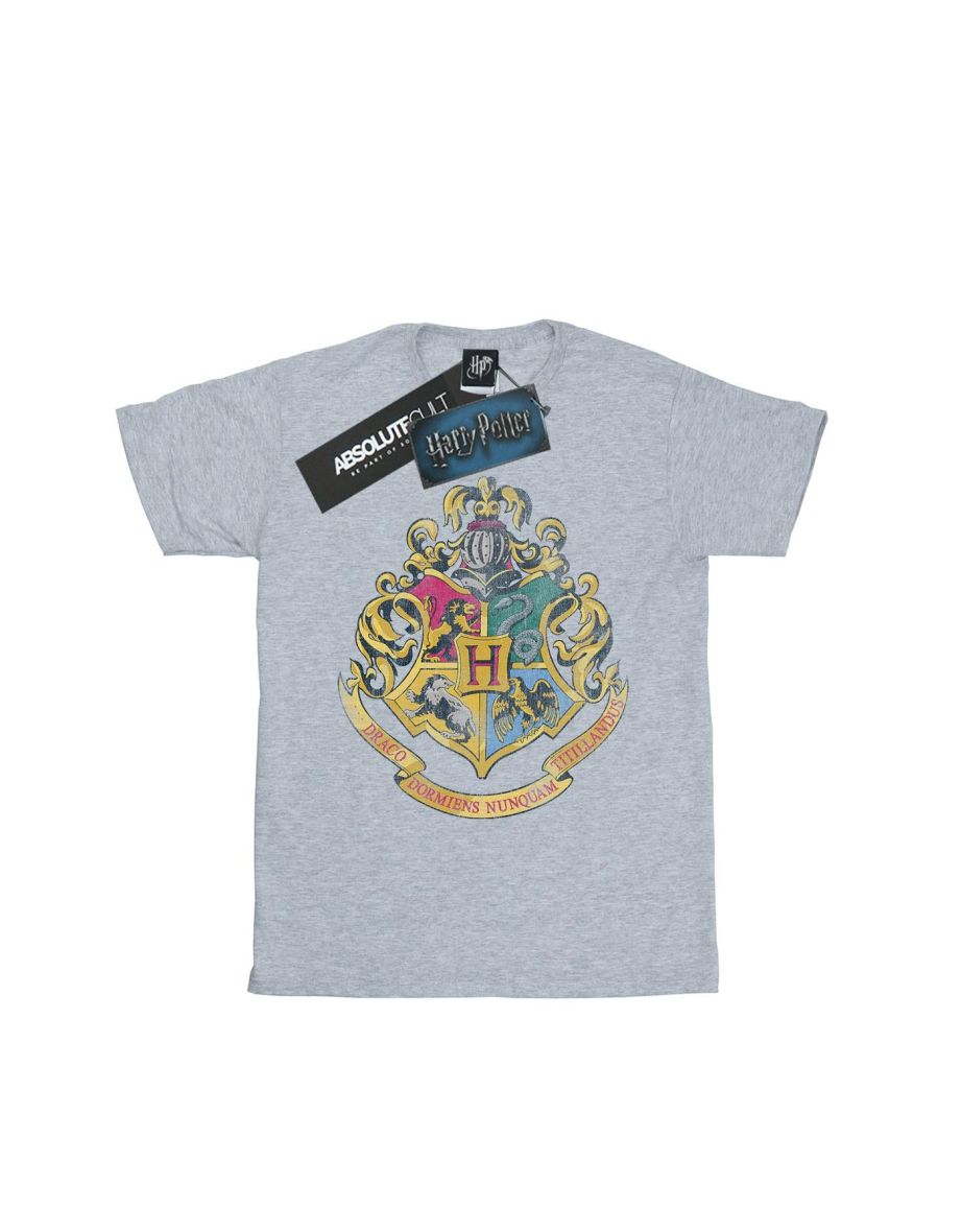 Harry Potter Girls Hogwarts Crest Cotton T-Shirt - Sports Grey