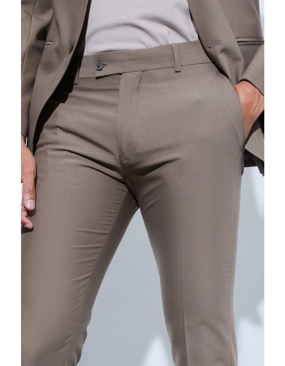 Skinny Fit Cropped Suit Trousers - khaki - 2