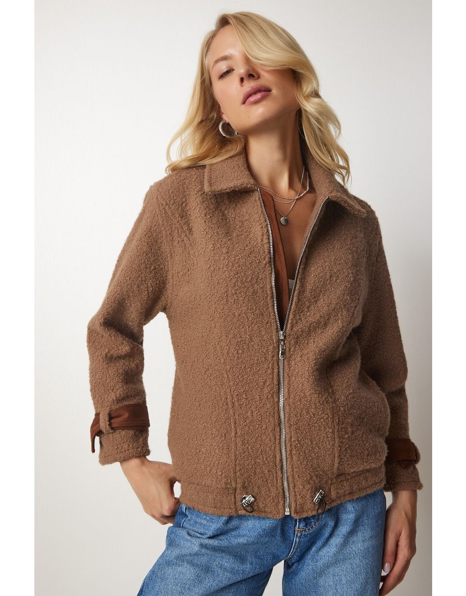 Women's Biscuit Polo Neck Boucle Jacket